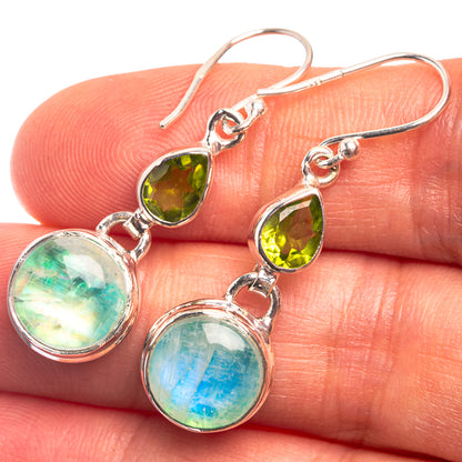 Green Moonstone, Peridot Earrings 1 1/2" (925 Sterling Silver) E432390
