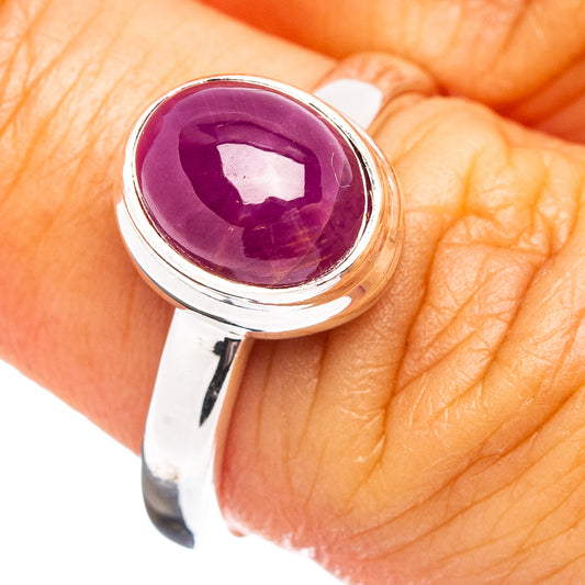 Size 7 sterling silver ring with round ruby cabochon