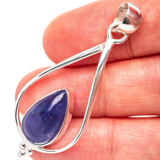Sterling silver tanzanite teardrop pendant with blue gemstone and loop bail