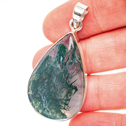 Green Moss Agate Pendant 1 7/8" (.925 Sterling Silver)
