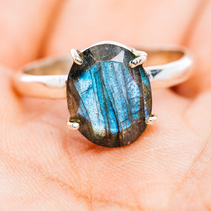 Faceted Labradorite Ring Size 8 (.925 Sterling Silver)