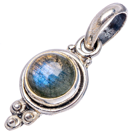 Labradorite pendant charm in .925 sterling silver with oval stone and bead-accented bail