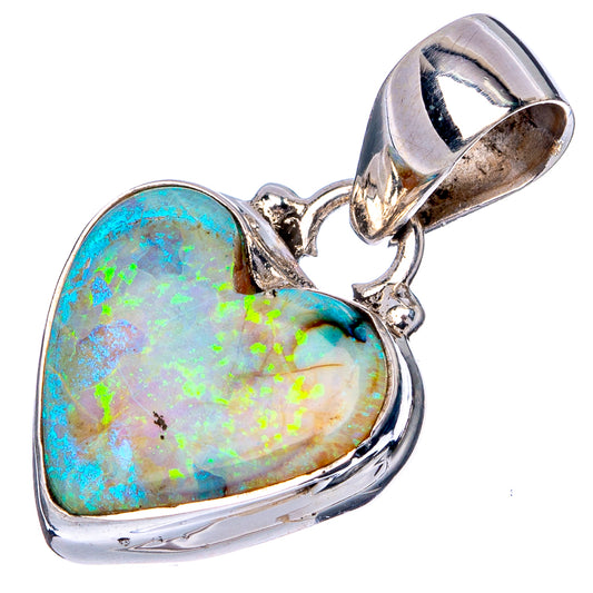 Rare Sterling Opal Heart Pendant 1 1/8" (925 Sterling Silver) P42909
