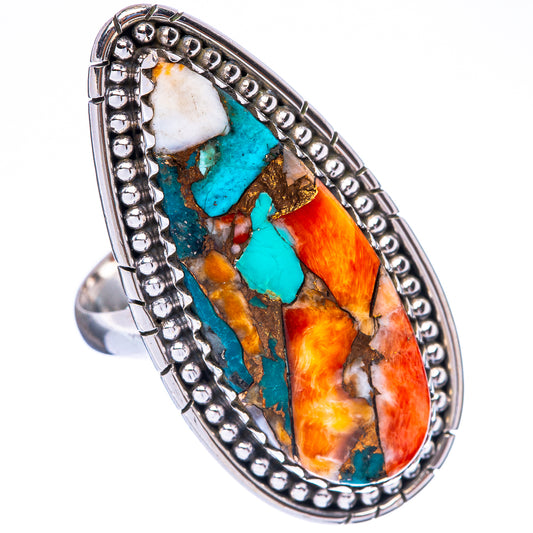 Spiny Oyster Turquoise Large Ring Size 8.75 (925 Sterling Silver) R1765