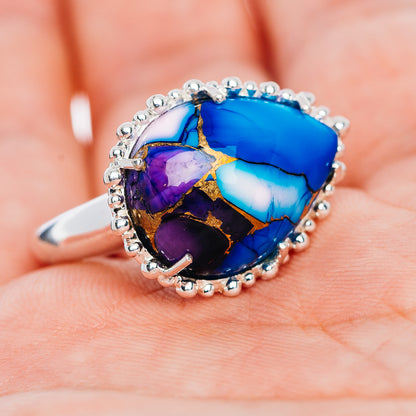 Exclusive Violet Blue Dahlia Mohave Turquoise Ring Size 7 (.925 Sterling Silver)