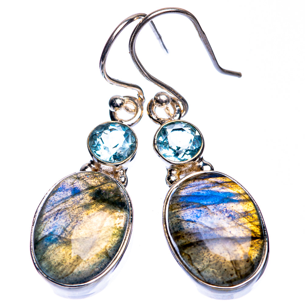 Labradorite, Blue Topaz Earrings 1 5/8" (925 Sterling Silver) E432753