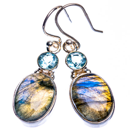 Labradorite, Blue Topaz Earrings 1 5/8" (925 Sterling Silver) E432753