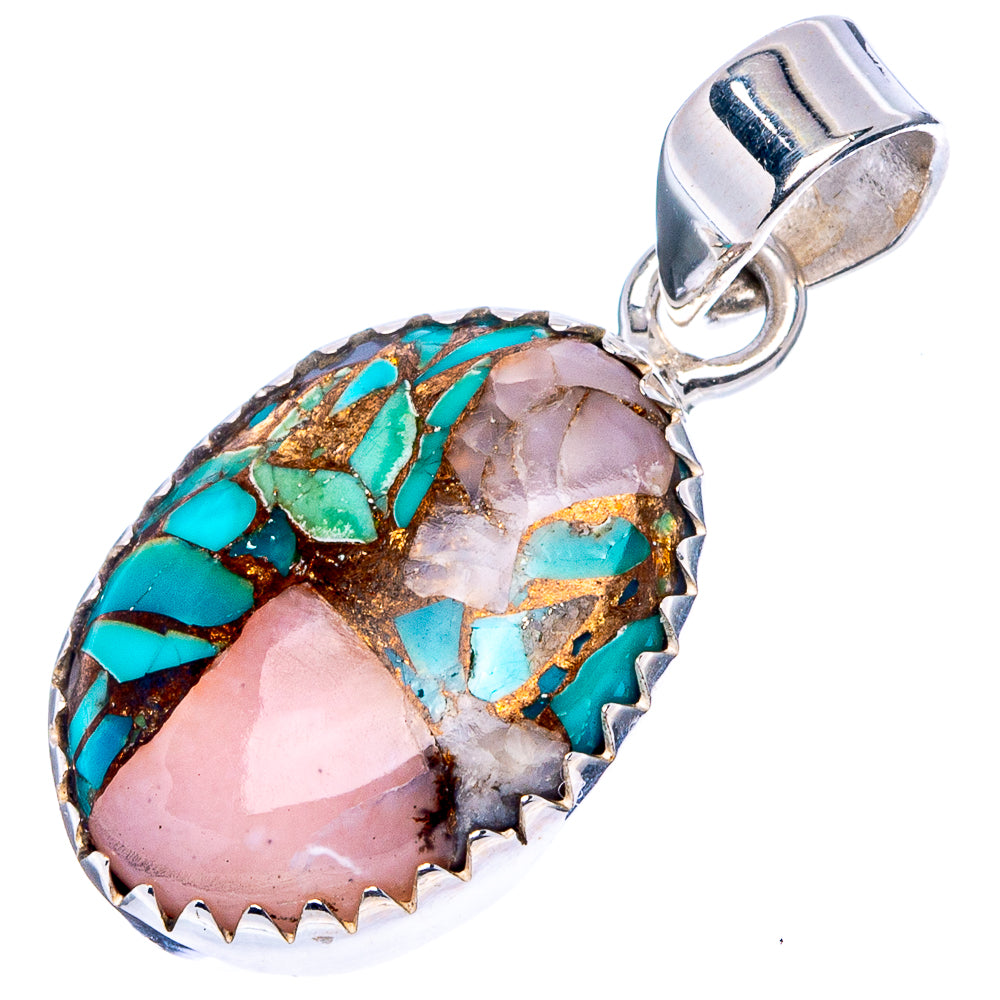 Pink Opal In Turquoise Pendant 1 1/8" (.925 Sterling Silver)