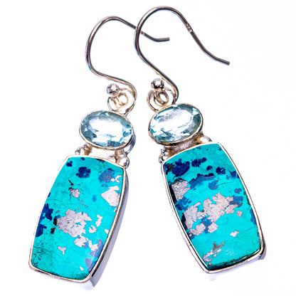 Shattuckite, Blue Topaz Earrings 1 5/8" (925 Sterling Silver) E432287