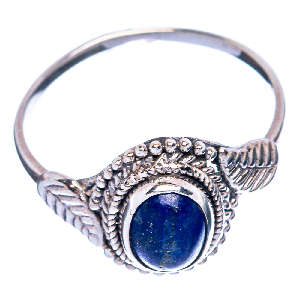 Sterling silver kyanite ring with blue oval cabochon, detailed band and prong bezel
