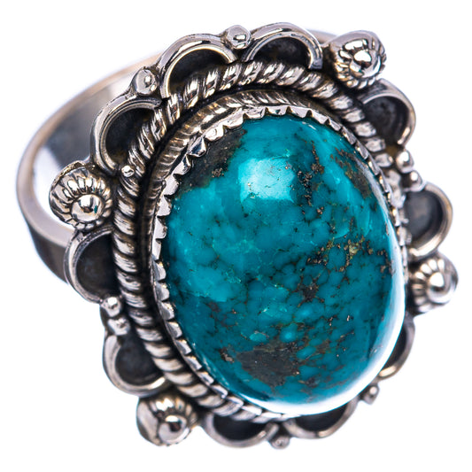 Turquoise cabochon sterling silver ring, oval setting and scalloped side details