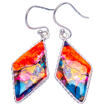 Kingman Pink Dahlia Turquoise Earrings 1 5/8" (925 Sterling Silver) E1170