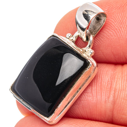 Black onyx rectangle pendant in .925 sterling silver bezel and loop bail