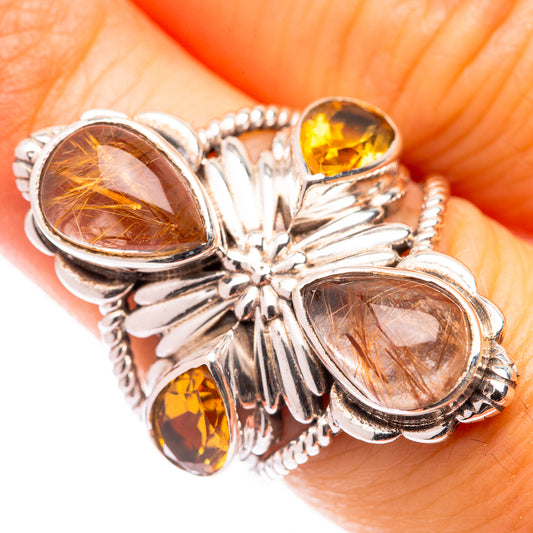 Large Rutilated Quartz, Citrine Ring Size 6.25 (925 Sterling Silver) R140986