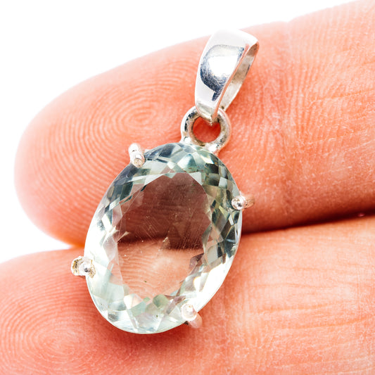 Faceted prasiolite pendant in .925 sterling silver, oval green gemstone with bail