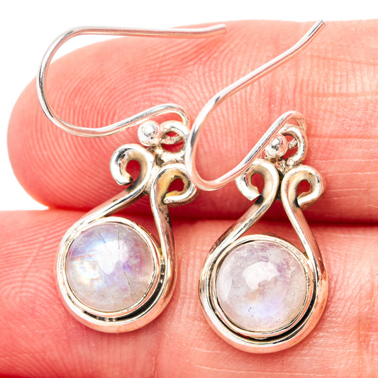 925 sterling silver rainbow moonstone drop earrings with ornate swirl settings