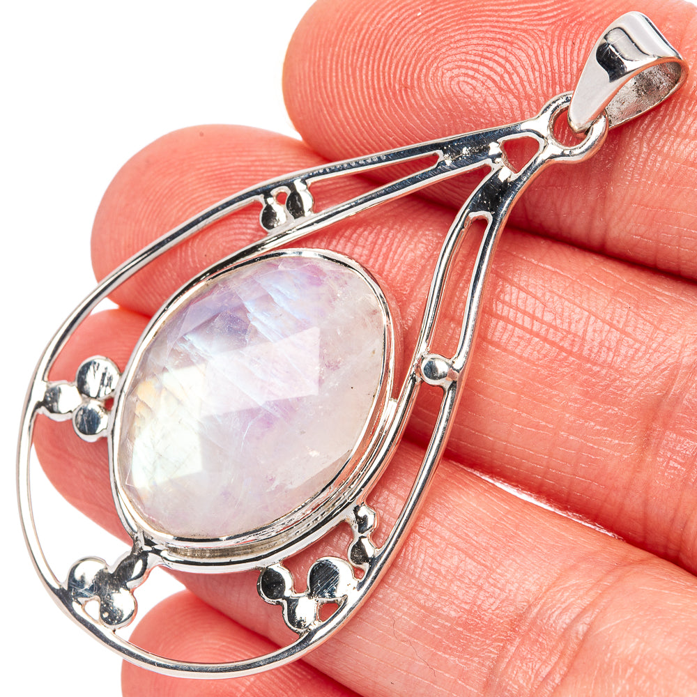 Asc Premium Rainbow Moonstone Pendant 2" (925 Sterling Silver) P42279