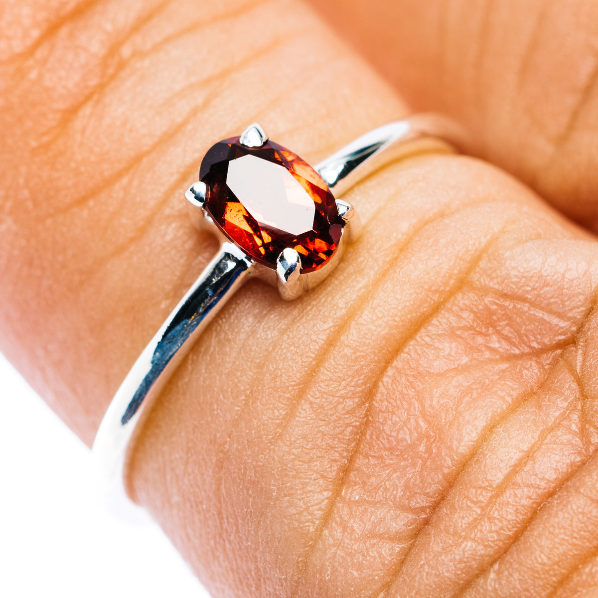 Garnet stackable ring in .925 sterling silver, red oval stone, size 5.75