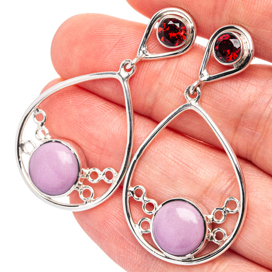 Sterling silver teardrop earrings, red top accents and purple oval center stone