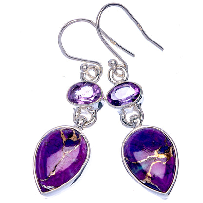 Purple Copper Composite Turquoise, Amethyst Earrings 1 5/8" (925 Sterling Silver) E433070