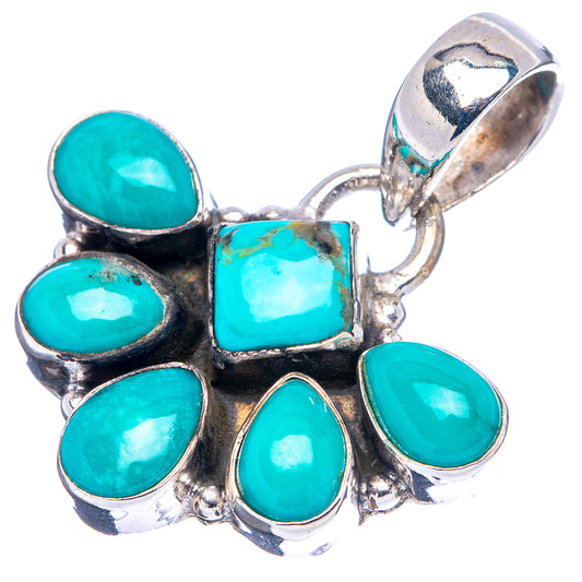 Turquoise cluster pendant in .925 sterling silver with square center and oval stones