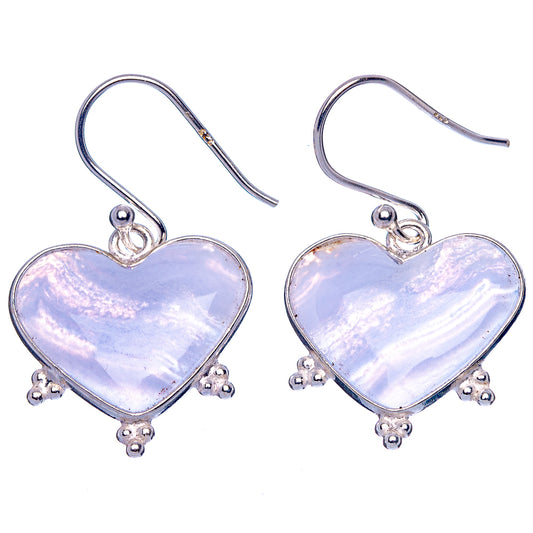 Blue Lace Agate Heart Earrings 1 1/4" (925 Sterling Silver) E1722