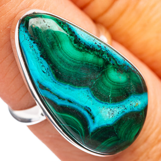 Oval malachite-chrysocolla gemstone ring with polished .925 sterling silver band