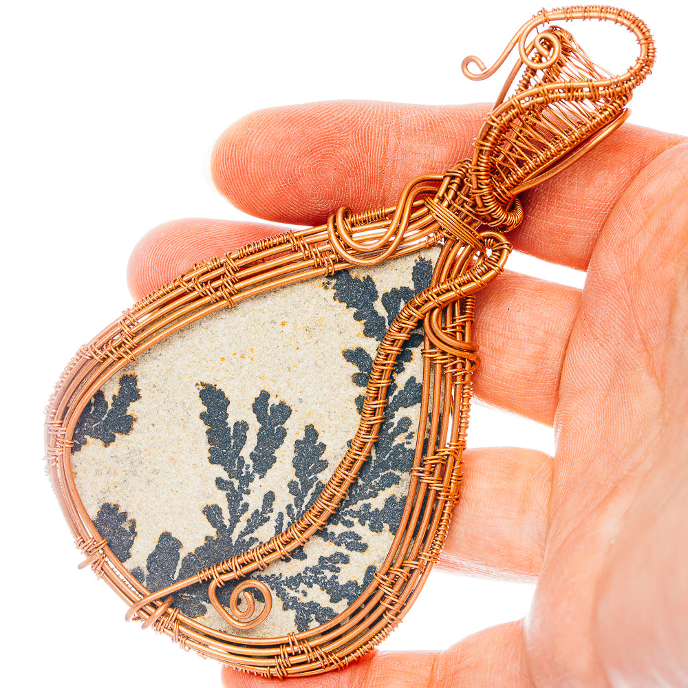 Psilomelane Dendrite Wire Wrap Pendant 4 1/8" (Copper)