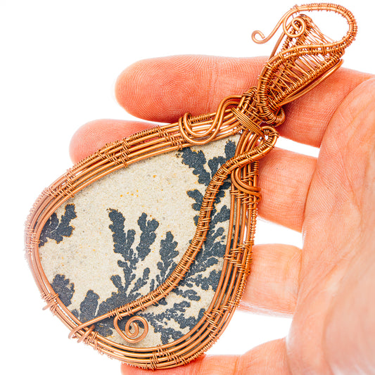 Psilomelane Dendrite Wire Wrap Pendant 4 1/8" (Copper)