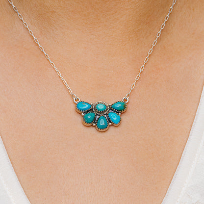 Southwestern Style King's Manassa Turquoise Necklace 17 to 19" (.925 Sterling Silver)