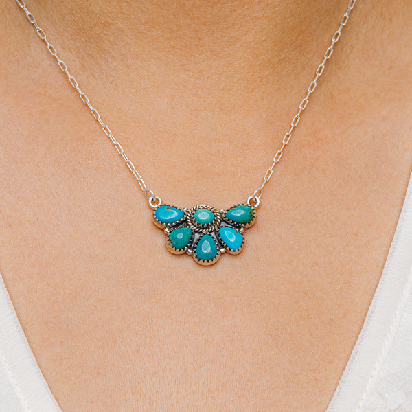 Southwestern Style King's Manassa Turquoise Necklace 17 to 19" (.925 Sterling Silver)