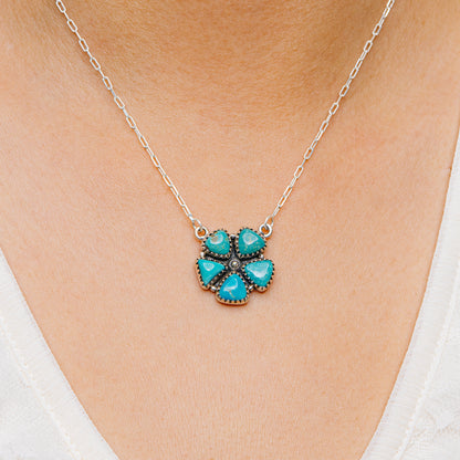 Southwestern Style King's Manassa Turquoise Necklace 17 to 18" (.925 Sterling Silver)