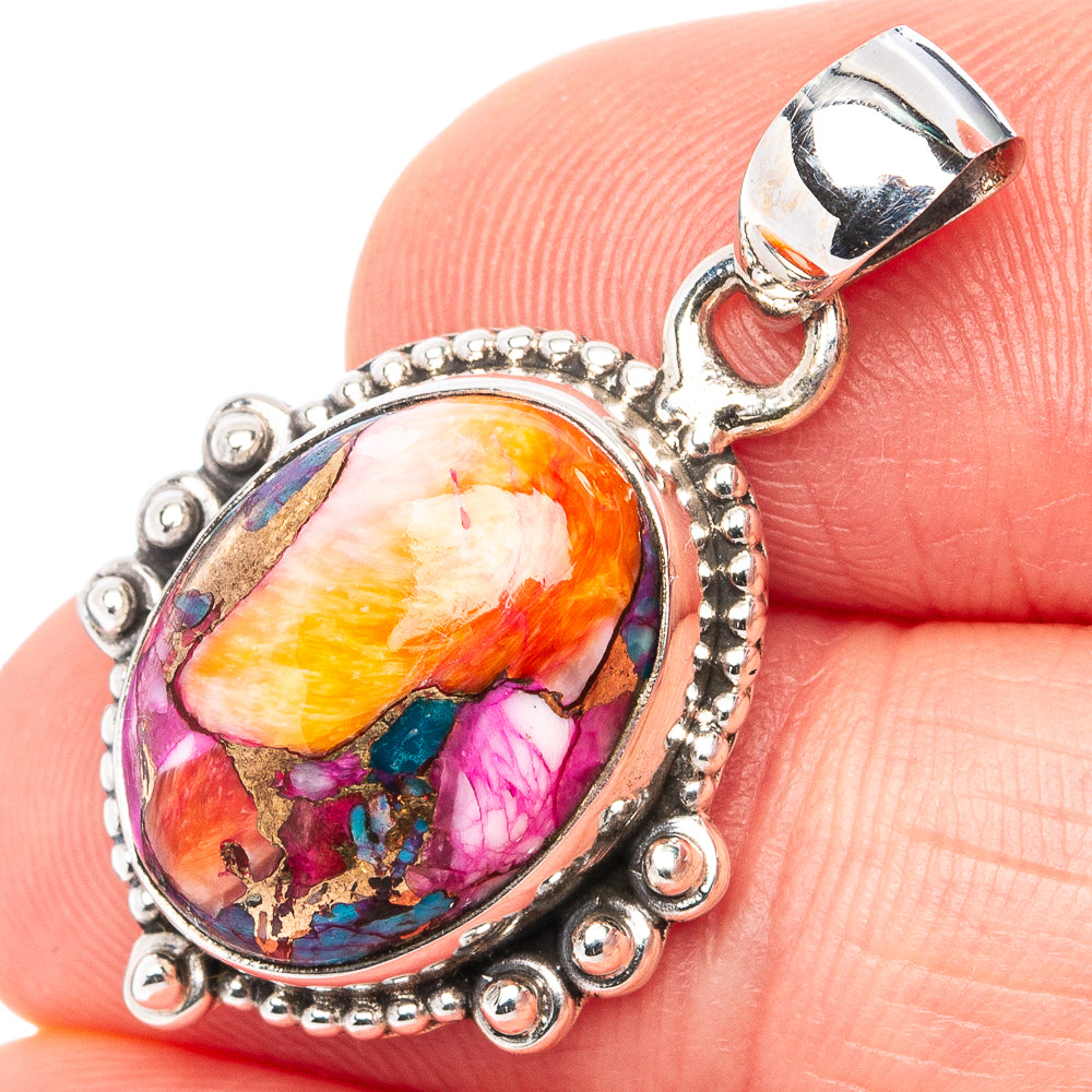 Pink Dahlia Mohave Turquoise Pendant 1 1/4" (.925 Sterling Silver)