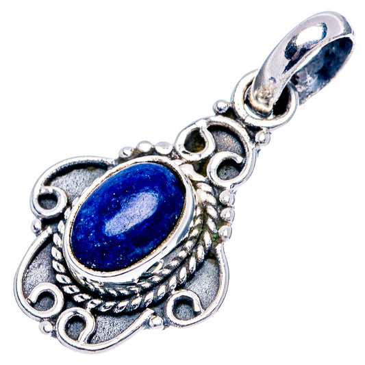 Lapis lazuli oval cabochon .925 sterling silver pendant with decorative openwork border