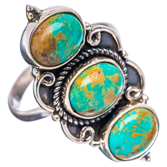 Adjustable sterling silver ring with oval turquoise cabochons and rope-style metal details
