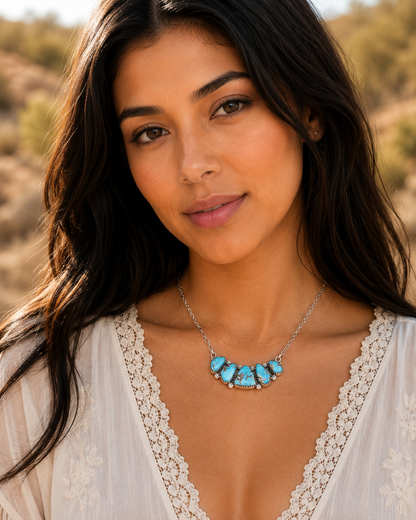 Southwestern Style Golden Hills Turquoise Necklace 10 to 20" (.925 Sterling Silver)