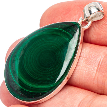 925 sterling silver malachite teardrop pendant with small top bail, dark green bands