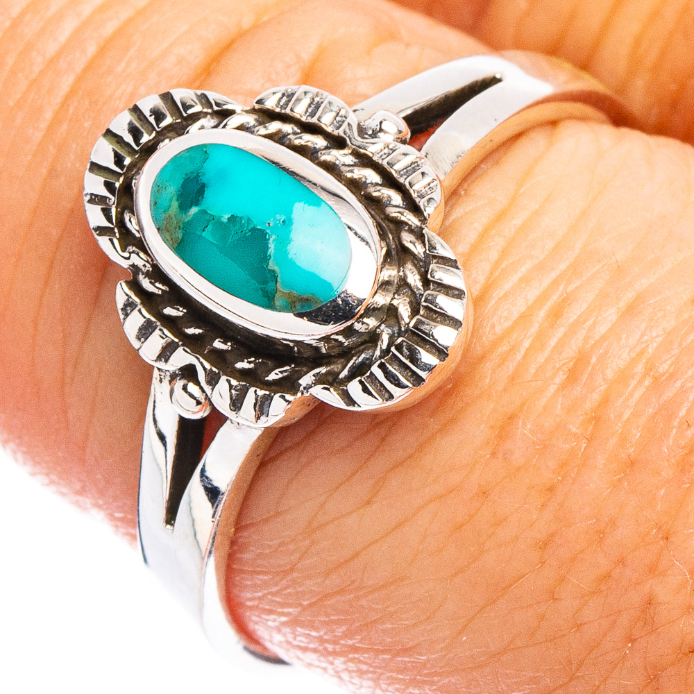 Native style turquoise cabochon sterling silver ring with oval bezel, size 8.5