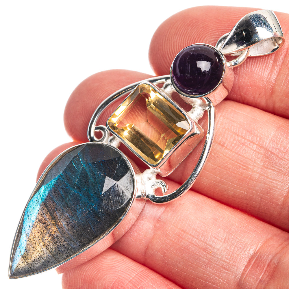 Labradorite, Citrine, Amethyst Pendant 2 1/4" (925 Sterling Silver) P39744