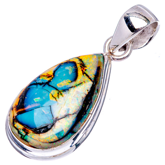Sterling silver opal pendant with large oval blue-gold mosaic stone and bail
