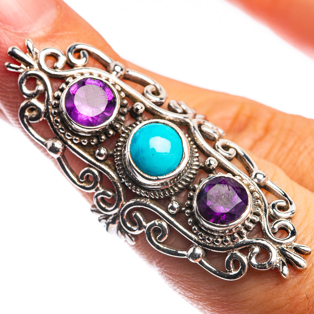 Large Sleeping Beauty Turquoise, Amethyst Ring Size 5.5 (925 Sterling Silver) R144216