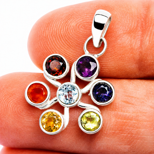 Chakra Sun Wheel Pendant 1 1/8" (.925 Sterling Silver)