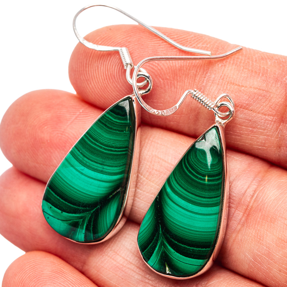 Premium Malachite Earrings 1 3/4" (.925 Sterling Silver)