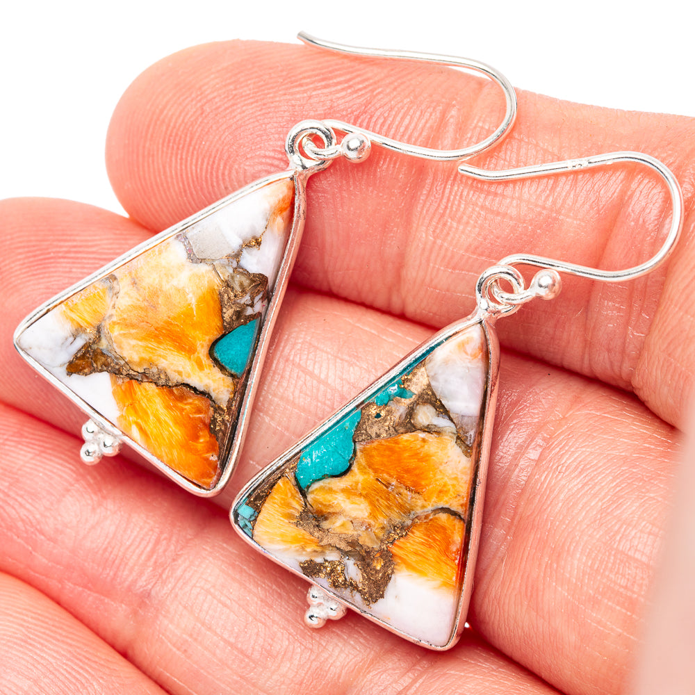 Spiny Oyster Turquoise Earrings 1 1/2" (925 Sterling Silver) E1478