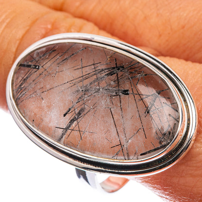 Large Tourmalinated Quartz 925 Sterling Silver Ring Size 11.75