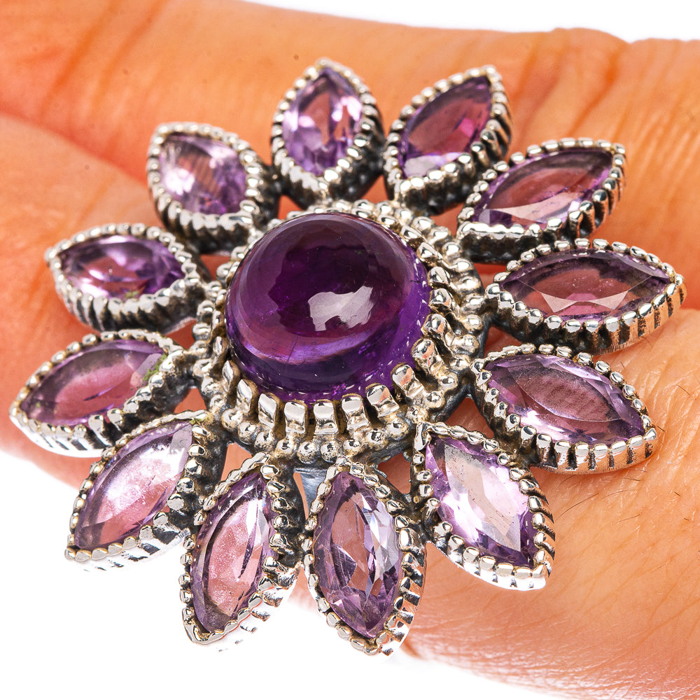 Large Amethyst Flower Ring Size 7.75 (925 Sterling Silver) R1200