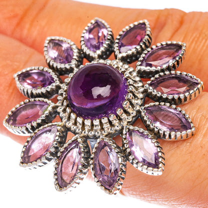 Large Amethyst Flower Ring Size 7.75 (925 Sterling Silver) R1200