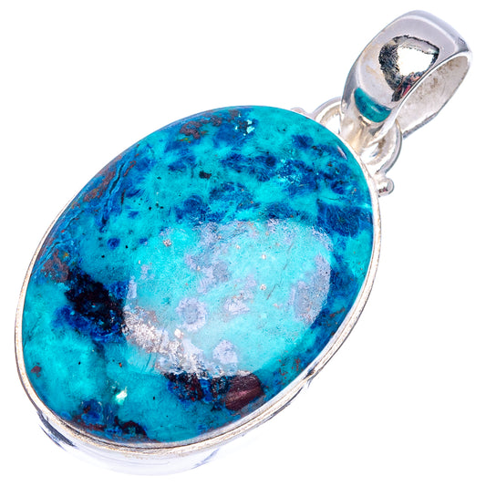 Oval blue shattuckite pendant with 925 sterling silver open bail