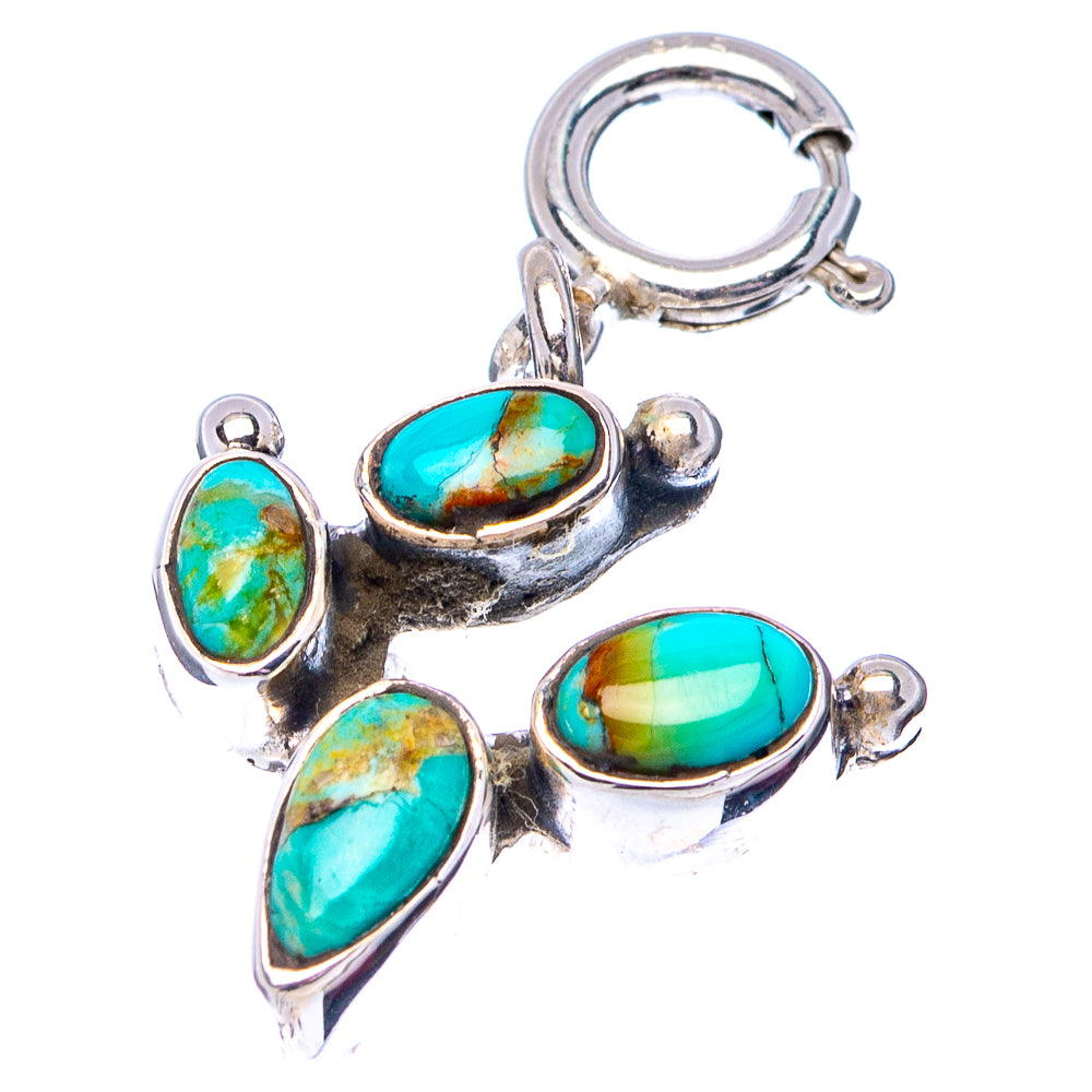 Turquoise oval pendant charm with sterling silver cluster and round ring clasp, full view