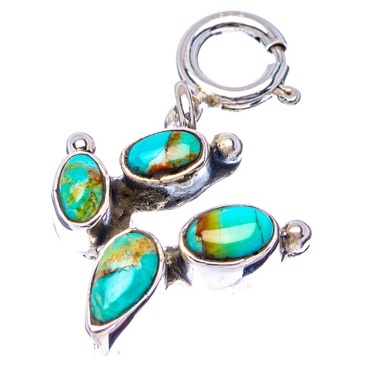 Turquoise oval pendant charm with sterling silver cluster and round ring clasp, full view